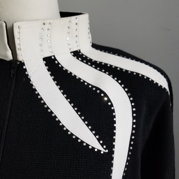 White Suede Rhinestone Trim Black Sweater - Picture 2 of 9